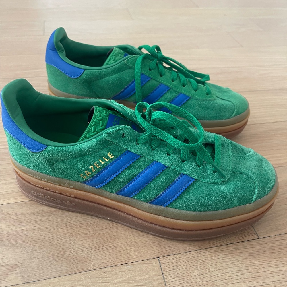 Adidas Gazelle Green with Blue Stripes